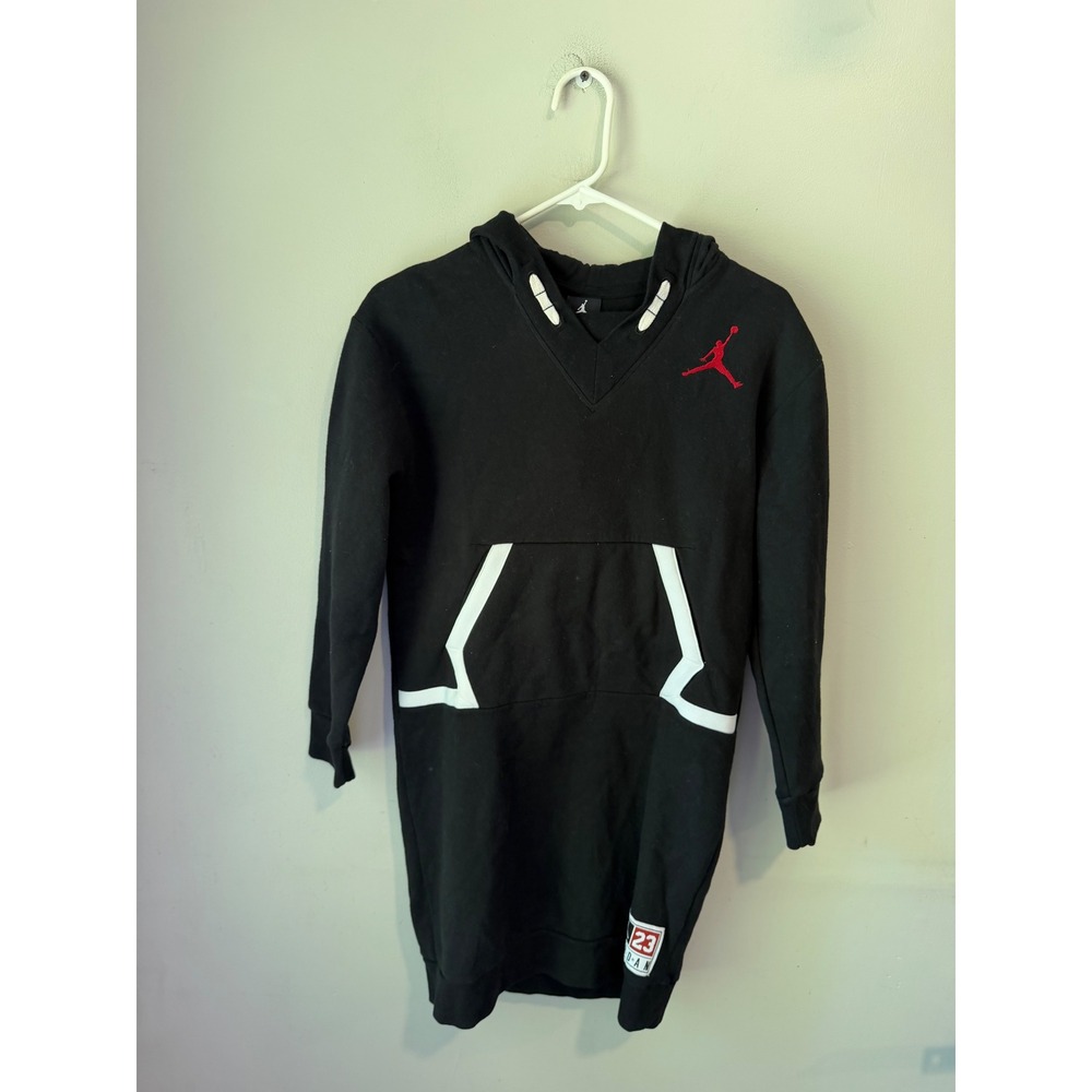Jordan Girls Black Hooded Sweatshirt Dress Jumpman Logo Size Large 12-13 Yrs